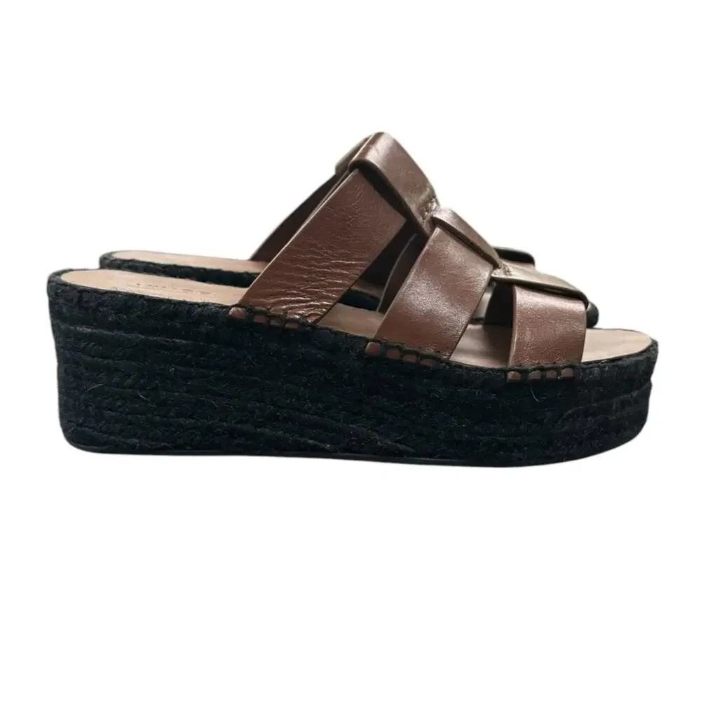 Vince Sabella Mahogany Platform Espadrille Leather Sandal Size 9 Made in Spain